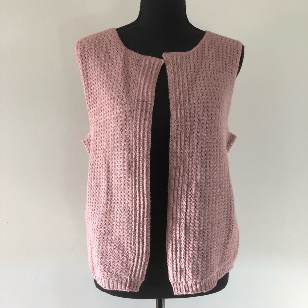 Vintage Avon Knit Dusty Pink Open front sleeveless cardigan vest size L